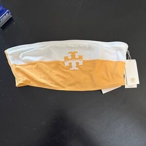 Tory Burch White and Yellow Halter Bikini Top